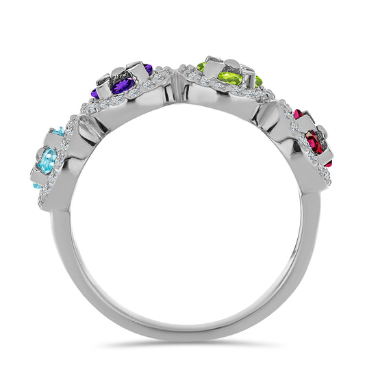 Stříbro 925/1000 - Prsten s Marockým Ametystem a Čchang-pajským Peridotem - Karátové číslo: 1.14. přibližná hmotnost: 3.96 gramů