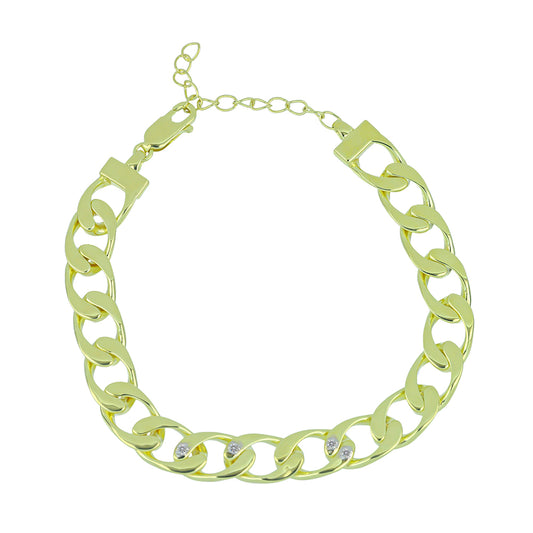 Pozlacené Stříbro 925/1000 - Náramek s Bílým Diamantem - Karátové číslo: 0.03. přibližná hmotnost: 14.74 gramů