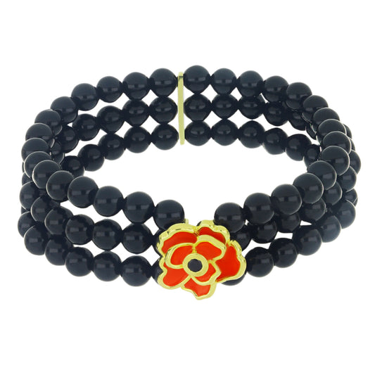 Pozlacené Stříbro 925/1000 - Náramek s Černým spinelem a se Smaltem - Karátové číslo: 141.78. přibližná hmotnost: 33.62 gramů