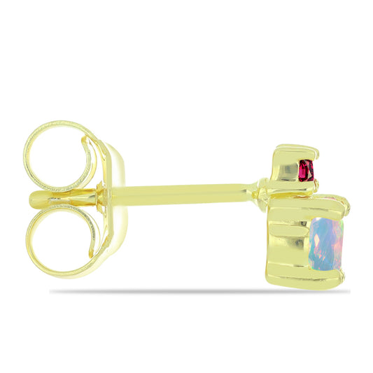 Pozlacené Stříbrné Náušnice s Welo opálem a Chakra Turmalínem