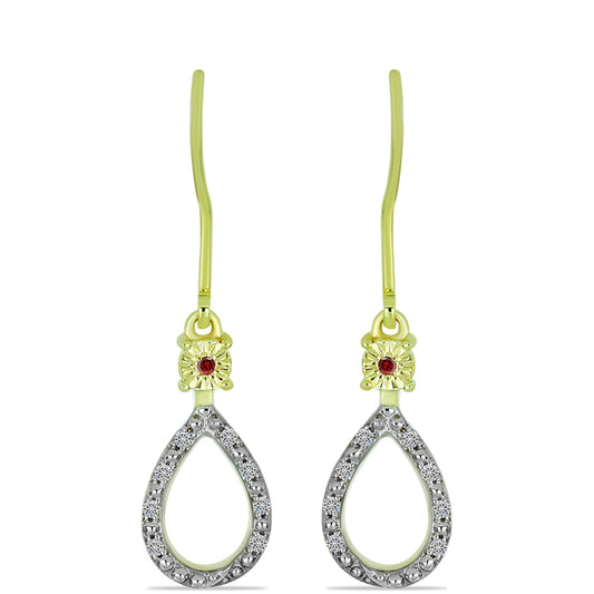 Pozlacené Stříbrné Náušnice s Červeným Diamantem a Bílým Diamantem