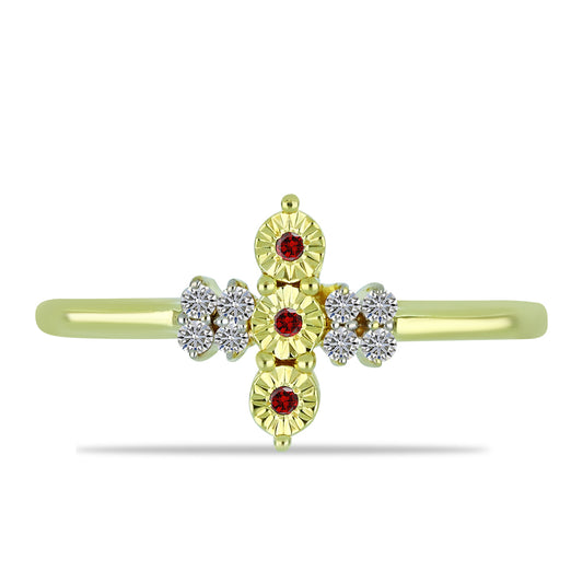 Pozlacený Stříbrný Prsten s Červeným Diamantem a Bílým Diamantem