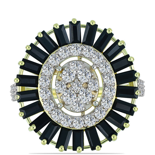 Pozlacený Stříbrný Prsten s Obsidiánem a Bílým Topazem