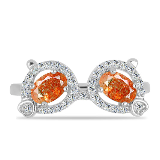 Stříbro 925/1000 - Prsten s Oregonským Slunečním Kamenem a Bílým Topazem - Karátové číslo: 1.14. přibližná hmotnost: 3.03 gramů