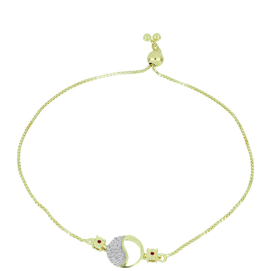 Pozlacený Stříbrný Náramek s Červeným Diamantem a Bílým Diamantem