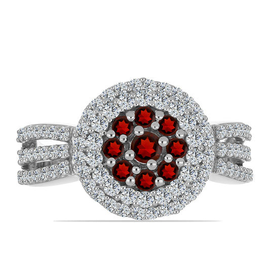 Stříbro 925/1000 - Prsten s Bartonským Granátem a Bílým Topazem - Karátové číslo: 1.47. přibližná hmotnost: 4.81 gramů