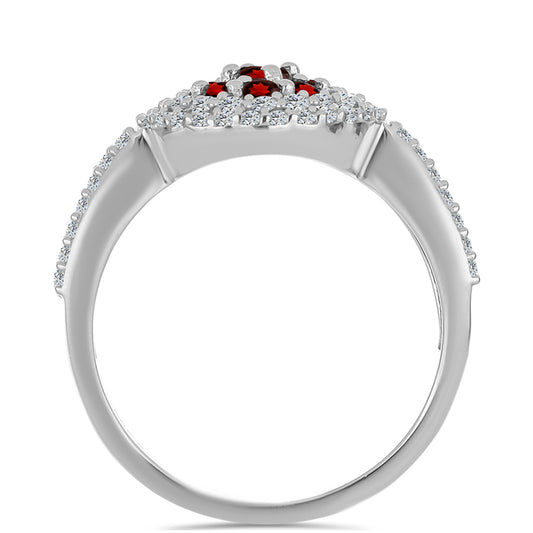 Stříbro 925/1000 - Prsten s Bartonským Granátem a Bílým Topazem - Karátové číslo: 1.47. přibližná hmotnost: 4.81 gramů