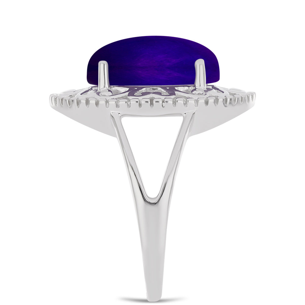Stříbro 925/1000 Prsten s Purpurovým Jadeitem - Karátové číslo: 5.76. přibližná hmotnost: 5.83 gramů