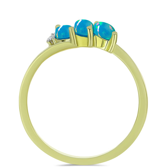 Pozlacené Stříbro 925/1000 - Prsten s etiopským Paraiba modrým opálem a Bílým Topazem - Karátové číslo: 0.73. přibližná hmotnost: 2.71 gramů