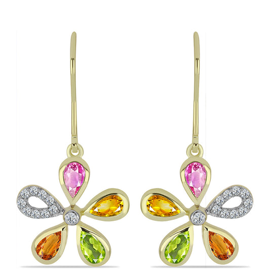 Pozlacené Stříbrné Náušnice s Roseberským Duhovým Safírem a Bílým Topazem