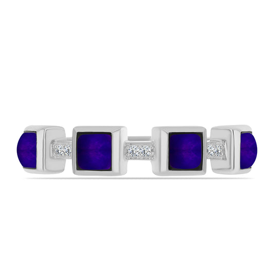 Stříbro 925/1000 - Prsten s Purpurovým Jadeitem a Bílým Topazem - Karátové číslo: 1.37. přibližná hmotnost: 3.58 gramů