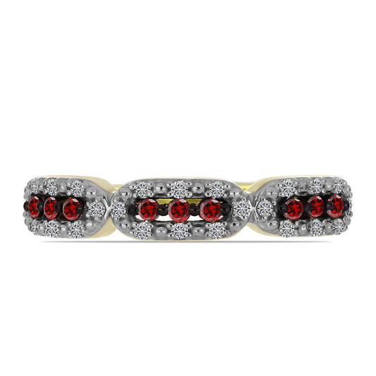 Pozlacené Stříbro 925/1000 - Prsten s Červeným Diamantem a Bílým Diamantem - Karátové číslo: 0.24. přibližná hmotnost: 2.35 gramů
