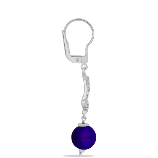 Stříbro 925/1000 - Náušnice s Purpurovým Jadeitem a Bílým Topazem - Karátové číslo: 7.93. přibližná hmotnost: 4.84 gramů