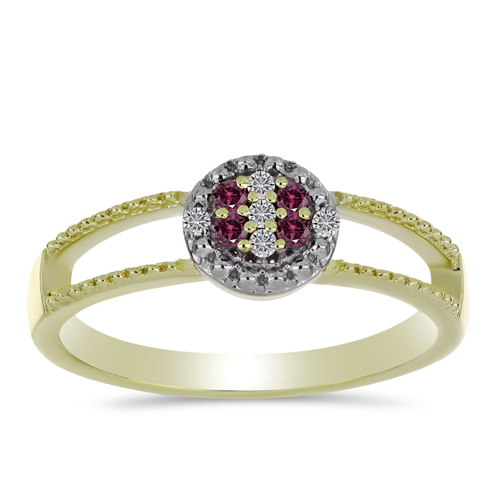 Pozlacený Stříbrný Prsten s Purpurovým Diamantem a Bílým Diamantem