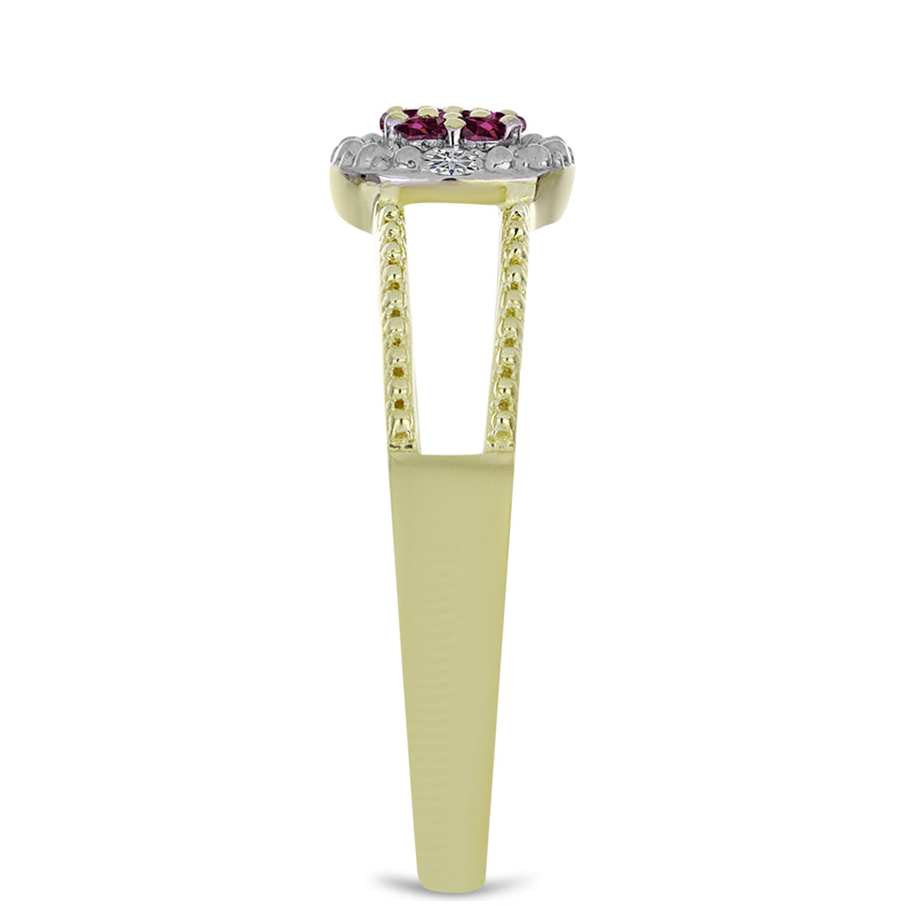 Pozlacený Stříbrný Prsten s Purpurovým Diamantem a Bílým Diamantem