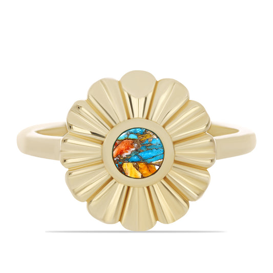 Pozlacené Stříbro 925/1000 - Prsten s Ústřicovým Tyrkysem - Karátové číslo: 0.32. přibližná hmotnost: 3.29 gramů