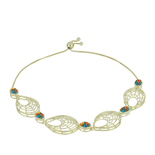 Pozlacené Stříbro 925/1000 - Náramek s Ústřicovým Tyrkysem - Karátové číslo: 2.84. přibližná hmotnost: 9.39 gramů