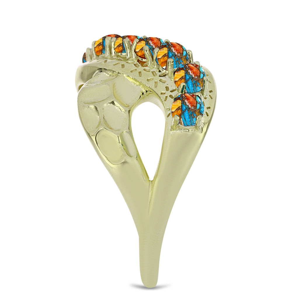 Pozlacený Stříbrný Prsten s Ústřicovým Tyrkysem