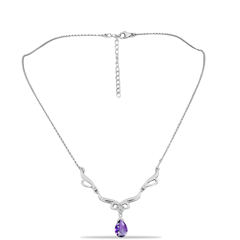 Stříbrný Náhrdelník s Marockým Ametystem a Bílým Topazem