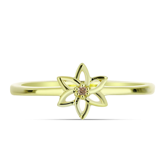 Pozlacené Stříbro 925/1000 - Prsten s Champagne Diamantem - Karátové číslo: 0.01. přibližná hmotnost: 1.68 gramů