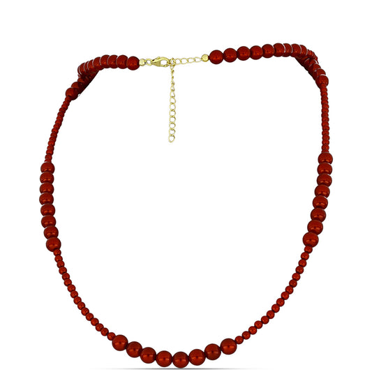 Pozlacené Stříbro 925/1000 - Náhrdelník s Červená sladkovodní Perlou - Karátové číslo: 69.5. přibližná hmotnost: 14.91 gramů