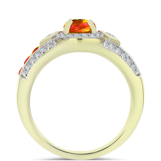 Pozlacené Stříbro 925/1000 - Prsten s Americkým Ohnivým Opálem a Bílým Topazem - Karátové číslo: 1.46. přibližná hmotnost: 5.32 gramů