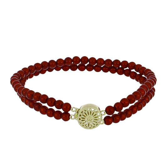 Pozlacené Stříbro 925/1000 - Náramek s Červená sladkovodní Perlou - Karátové číslo: 38.71. přibližná hmotnost: 9.95 gramů