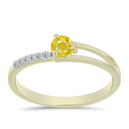 Pozlacené Stříbro 925/1000 - Prsten s Roseberským Žlutým Safírem a Bílým Topazem - Karátové číslo: 0.38. přibližná hmotnost: 1.6 gramů