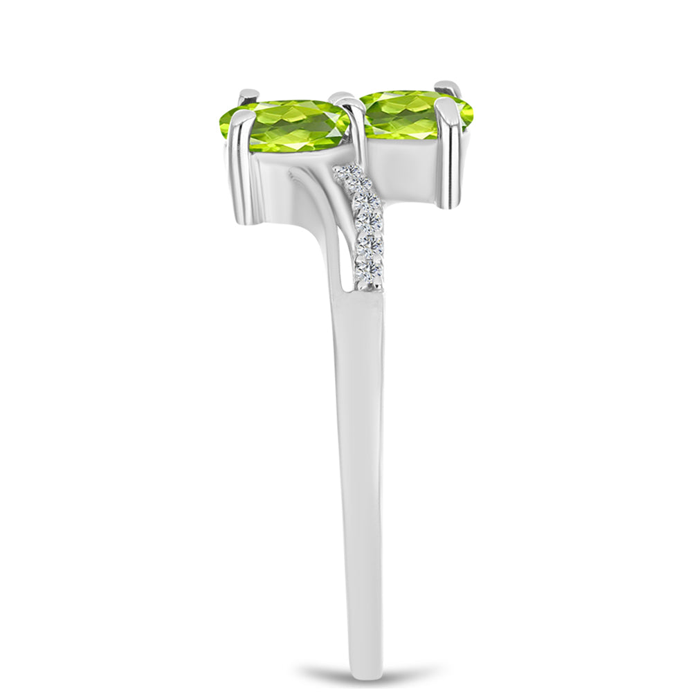 Stříbrný Prsten s Čchang-pajským Peridotem a Bílým Topazem