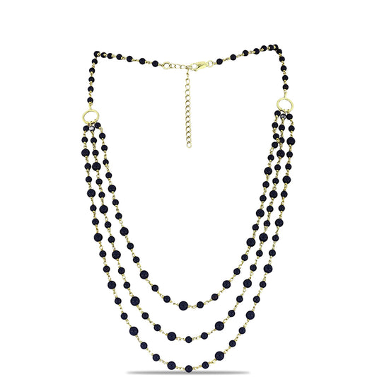 Pozlacené Stříbro 925/1000 - Náhrdelník s Černým Suwarským Onyxem - Karátové číslo: 37.2. přibližná hmotnost: 13.81 gramů