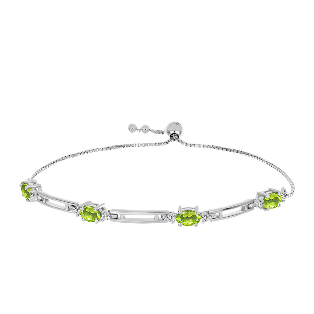 Stříbrný Náramek s Čchang-pajským Peridotem a Bílým Topazem