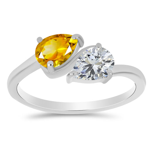 Stříbro 925/1000 - Prsten s Uralským Citrínem a Bílým Topazem - Karátové číslo: 1.42. přibližná hmotnost: 2.56 gramů