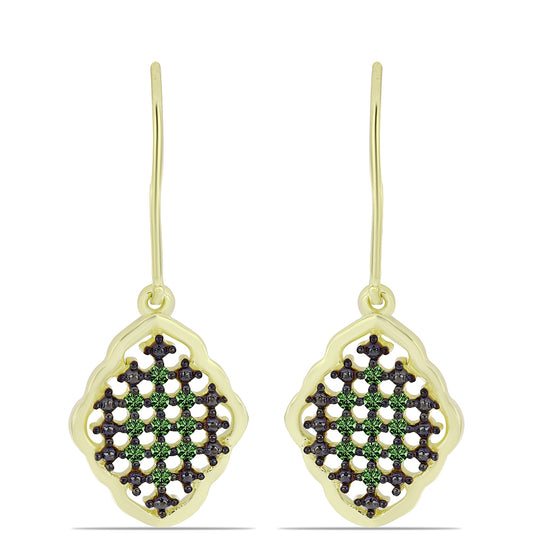 Pozlacené Stříbro 925/1000 - Náušnice se Zeleným Diamantem - Karátové číslo: 0.26. přibližná hmotnost: 3.39 gramů