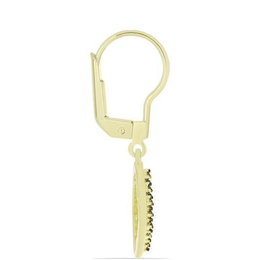 Pozlacené Stříbro 925/1000 - Náušnice se Zeleným Diamantem - Karátové číslo: 0.26. přibližná hmotnost: 3.39 gramů