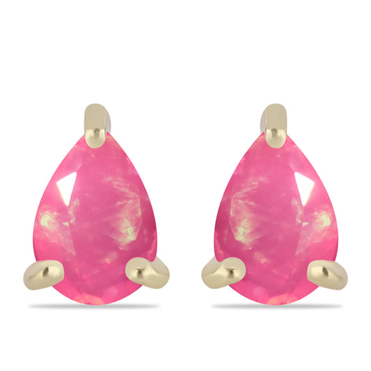 Pozlacené Stříbro 925/1000 - Náušnice s Růžovým Etiopským Opálem z Lega Dembi - Karátové číslo: 0.47. přibližná hmotnost: 1.03 gramů