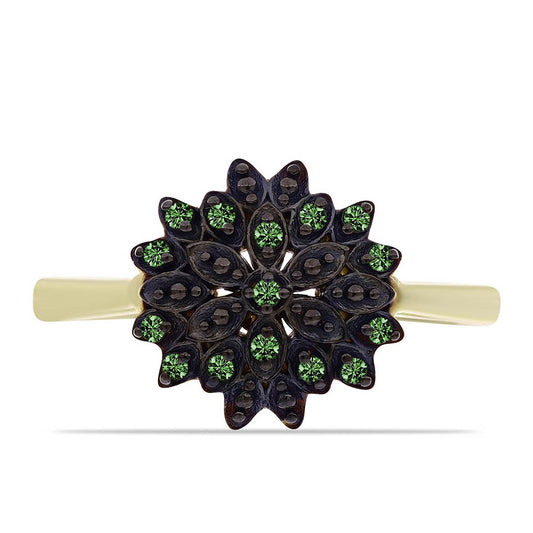 Pozlacený Stříbrný Prsten se Zeleným Diamantem