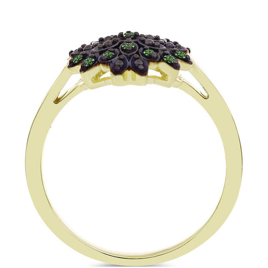 Pozlacený Stříbrný Prsten se Zeleným Diamantem