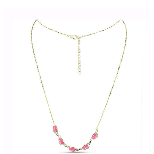 Pozlacené Stříbro 925/1000 - Náhrdelník s Růžovým Etiopským Opálem z Lega Dembi a Bílým Topazem - Karátové číslo: 1.22. přibližná hmotnost: 4.91 gramů