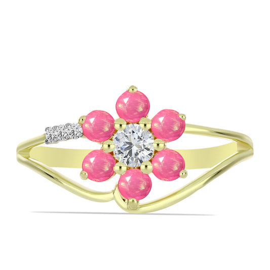 Pozlacené Stříbro 925/1000 - Prsten s Růžovým Etiopským Opálem z Lega Dembi a Bílým Topazem - Karátové číslo: 0.66. přibližná hmotnost: 2.61 gramů