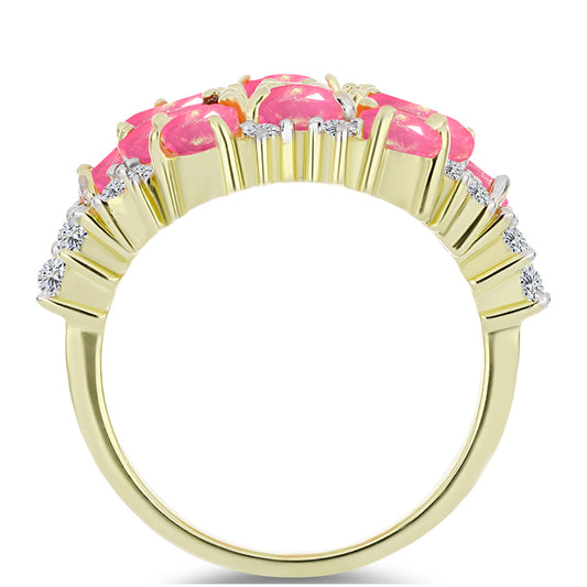 Pozlacené Stříbro 925/1000 - Prsten s Růžovým Etiopským Opálem z Lega Dembi a Bílým Topazem - Karátové číslo: 2.76. přibližná hmotnost: 6.56 gramů