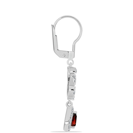 Stříbro 925/1000 Náušnice s Bartonským Granátem a Bílým Topazem - Karátové číslo: 1.75. přibližná hmotnost: 3.88 gramů