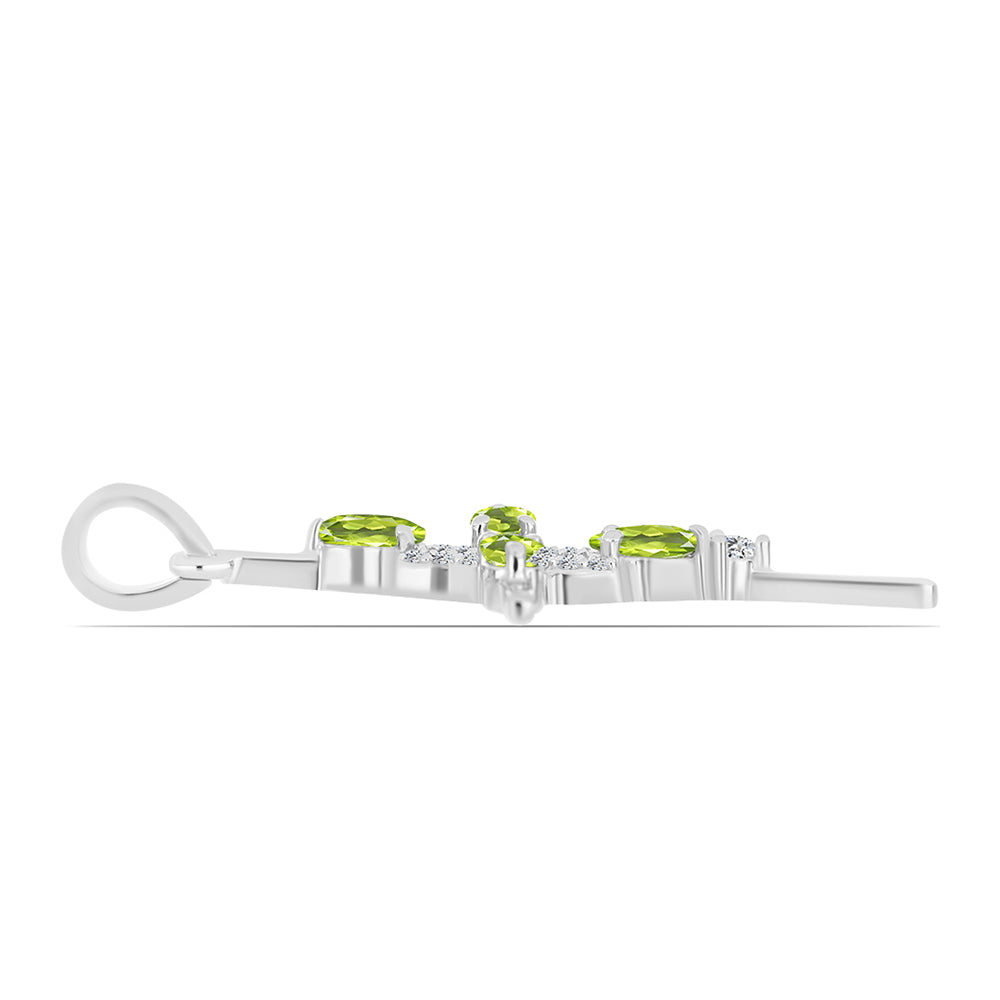 Kříž Stříbrný Přívěsek s Čchang-pajským Peridotem a Bílým Topazem