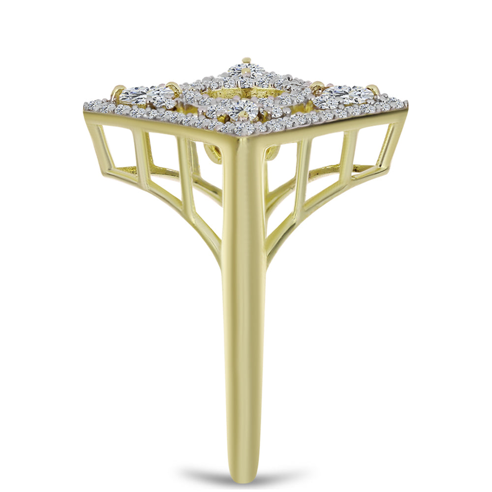 Pozlacený Stříbrný Prsten s Modrým tančícím diamantem a Bílým Topazem