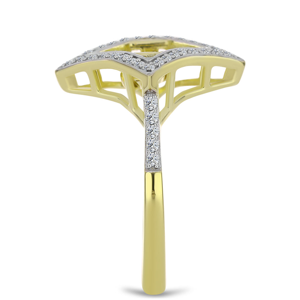 Pozlacený Stříbrný Prsten s Modrým tančícím diamantem a Bílým Topazem