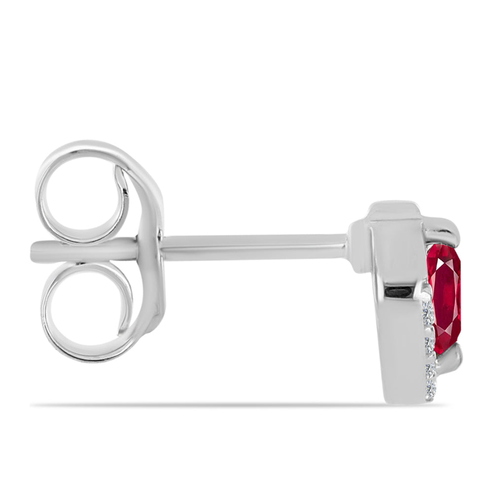 Stříbro 925/1000 - Náušnice s Madagaskarským Rubínem a Bílým Topazem - Karátové číslo: 0.34. přibližná hmotnost: 1.27 gramů
