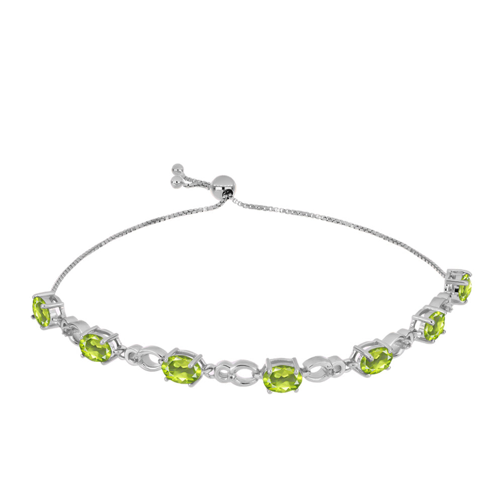 Stříbrný Náramek s Čchang-pajským Peridotem a Bílým Topazem