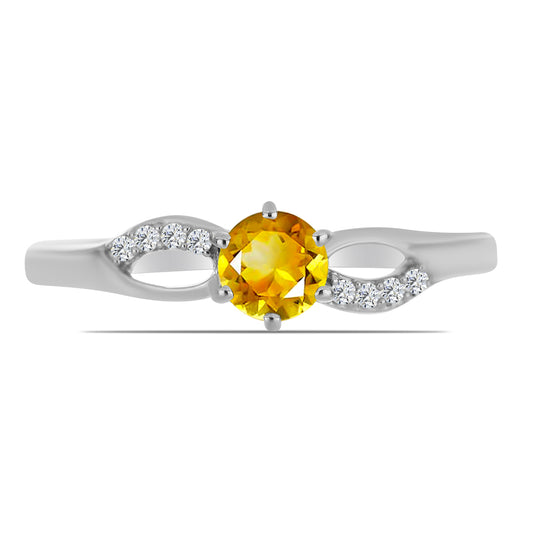 Stříbro 925/1000 - Prsten s Uralským Citrínem a Bílým Topazem - Karátové číslo: 0.56. přibližná hmotnost: 2.2 gramů