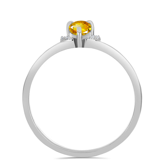 Stříbro 925/1000 - Prsten s Uralským Citrínem a Bílým Topazem - Karátové číslo: 0.42. přibližná hmotnost: 1.68 gramů