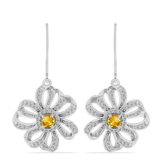 Stříbro 925/1000 - Náušnice s Uralským Citrínem a Bílým Topazem - Karátové číslo: 1.21. přibližná hmotnost: 7.33 gramů