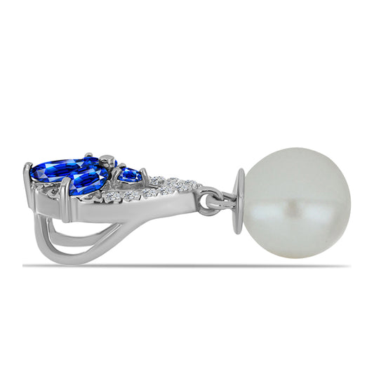 Stříbro 925/1000 - Přívěsek s Australským Modrým Safírem a Bílou Sladkovodní Perlou - Karátové číslo: 4.11. přibližná hmotnost: 1.9 gramů